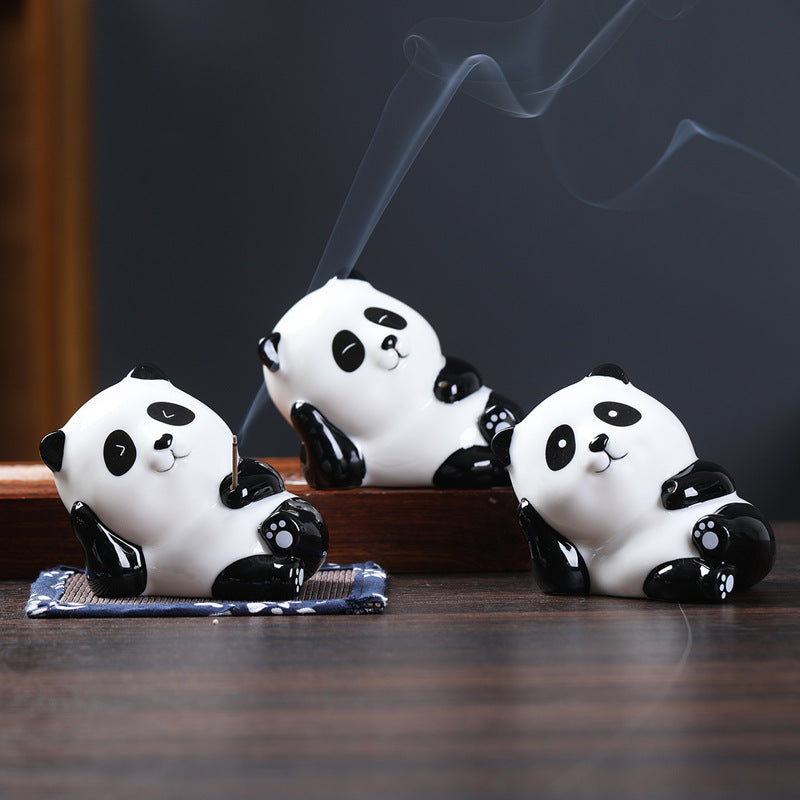 Creative cute red panda hand-painted ceramic decoration tea pet home indoor sandalwood incense stick incense holder